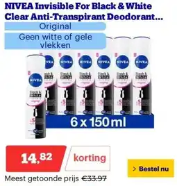 Bol.com NIVEA Invisible For Black & White Clear Anti-Transpirant Deodorant Spray aanbieding