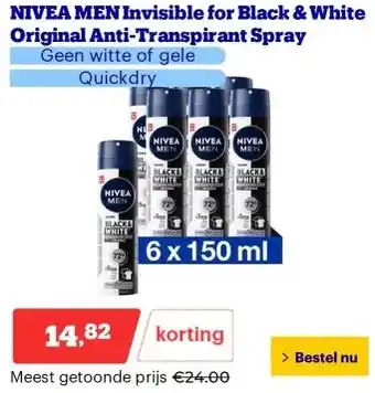 Bol.com NIVEA MEN Invisible for Black & White Original Anti-Transpirant Spray aanbieding