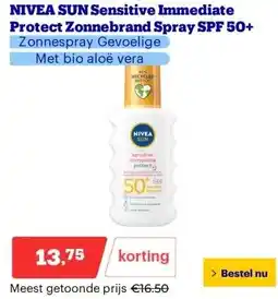 Bol.com NIVEA SUN Sensitive Immediate Protect Zonnebrand Spray SPF 50+ aanbieding