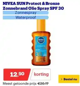 Bol.com NIVEA SUN Protect & Bronze Zonnebrand Olie Spray SPF 30 aanbieding