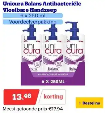 Bol.com Unicura Balans Antibacteriële Vloeibare Handzeep aanbieding