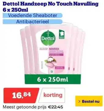 Bol.com Dettol Handzeep No Touch Navulling 6 x 250ml aanbieding