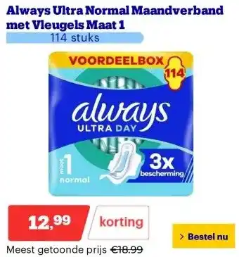 Bol.com Always Ultra Normal Maandverband met Vleugels Maat 1 aanbieding