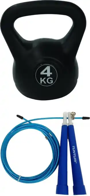 Bol.com Tunturi - Fitness Set - Springtouw Blauw - Kettlebell 4 kg aanbieding