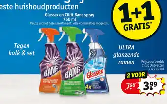 Kruidvat Glassex en Cillit Bang spray 2*750ml aanbieding