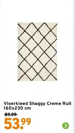 GAMMA Vloerkleed Shaggy Creme Ruit 160x230 cm aanbieding