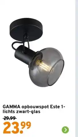 GAMMA GAMMA opbouwspot Este 1 lichts zwart glas aanbieding