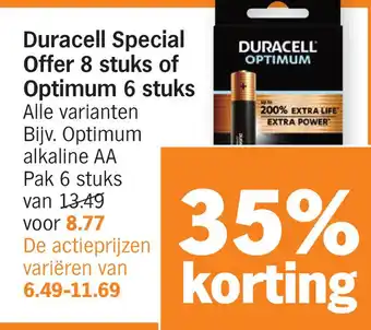 Albert Heijn Duracell Special Offer 8 stuks of Optimum 6 stuks aanbieding