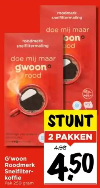 Vomar Voordeelmarkt G'woon Roodmerk Snelfilterkoffie aanbieding