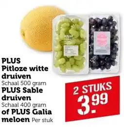 Coop PLUS Pitloze witte druiven, PLUS Sable druiven of PLUS Galia meloen aanbieding