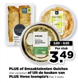 PLUS PLUS of Smaaktalenten Quiches Alle varianten of Uit de keuken van PLUS Verse loempia's Pak 2 stuks aanbieding