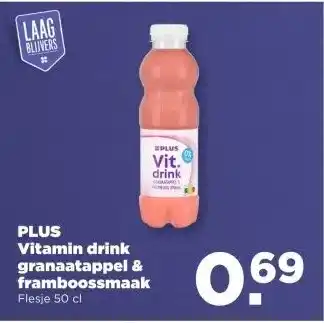 PLUS PLUS Vitamin drink granaatappel & framboossmaak aanbieding