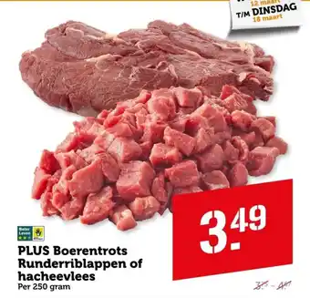 Coop PLUS Boerentrots Runderriblappen of hacheevlees aanbieding