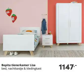 Baby & Tiener Bopita Tienerkamer Lisa Bed, Nachtkastje & Kledingkast aanbieding