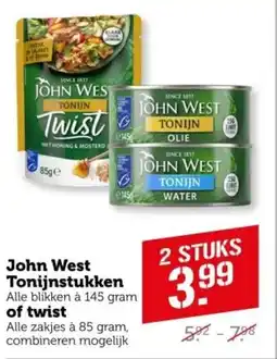 Coop John West Tonijnstukken of twist aanbieding