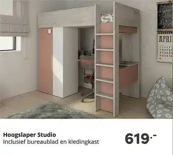 Baby & Tiener Hoogslaper Studio Inclusief Bureaublad En Kledingkast aanbieding