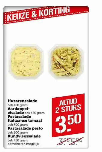 Coop Huzarensalade, Aardappeleisalade, Pastasalade, Italiaanse Tomaat, Pastasalade Pesto Of Rundvleessalade aanbieding