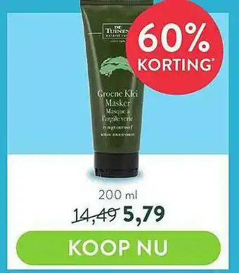 Holland & Barrett De Tuinen Groene Klei Masker 60% Korting aanbieding