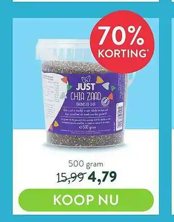 Holland & Barrett Just Chia Zaad 70% Korting aanbieding