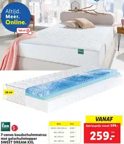 Lidl 7zones koudschuimmatras met gelschuimtopper SWEET DREAM XXL aanbieding