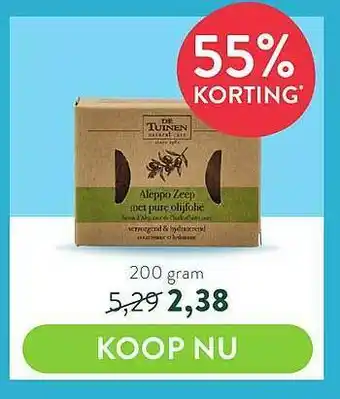 Holland & Barrett De Tuinen Aleppo Zeep Met Pure Olijfolie 55% Korting aanbieding