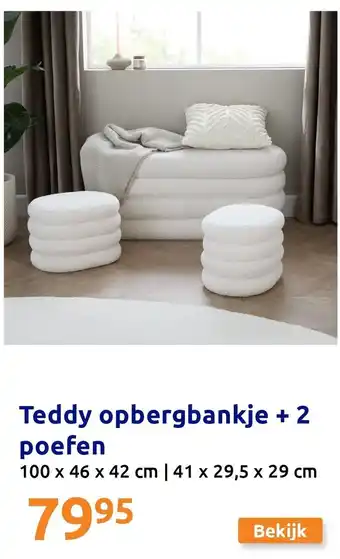 Action Teddy opbergbankje + 2 poefen aanbieding