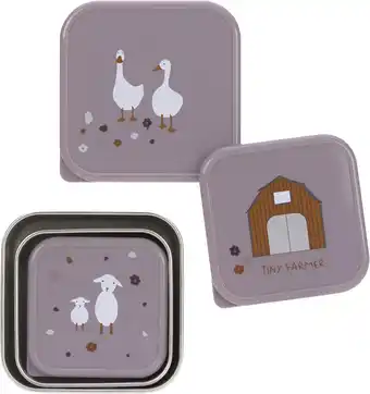 Amazon LÄSSIG Snackbox 3-delige set roestvrij staal 3 stuks Tiny Farmer lila aanbieding