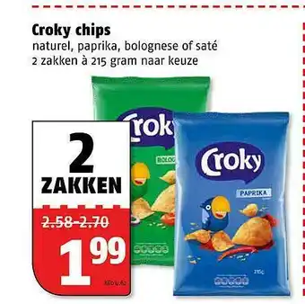 Poiesz Croky Chips Naturel, Paprika, Bolognese Of Saté aanbieding