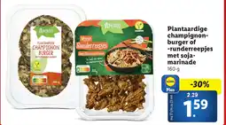 Lidl Plantaardige champignon burger of runderreepjes met soja marinade aanbieding