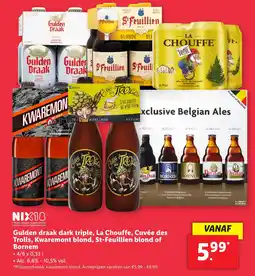 Lidl Gulden draak dark triple, La Chouffe, Cuvée des Trolls, Kwaremont blond, St-Feuillien blond of Bornem aanbieding