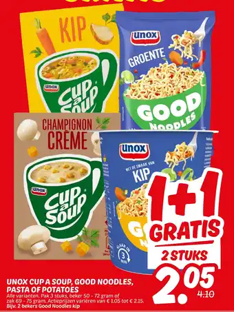 Dekamarkt Unox cup a soup, good noodles, pasta of potatoes aanbieding