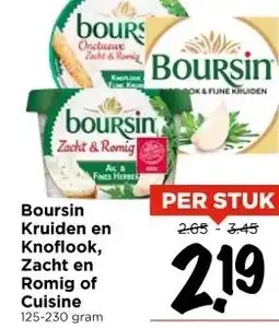 Vomar Voordeelmarkt Boursin Kruiden en Knoflook, Zacht en Romig of Cuisine aanbieding