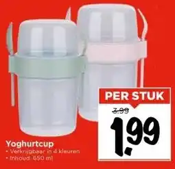 Vomar Voordeelmarkt Yoghurtcup •Verkrijgbaar in 4 kleuren • Inhoud: 650 ml aanbieding