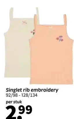 Wibra Singlet rib embroidery 92/98-128/134 aanbieding