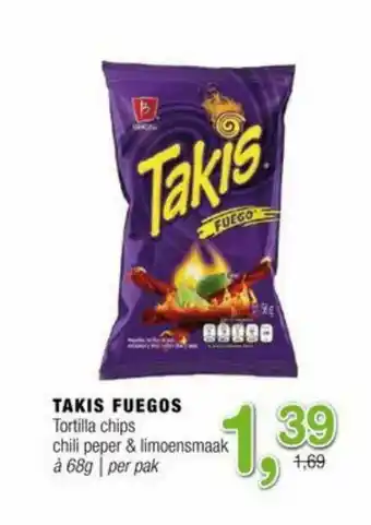 Amazing Oriëntal Takis Fuegos Tortilla Chips Chili Peper & Limoensmaak 68g aanbieding