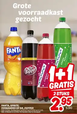 Dekamarkt Fanta, sprite, fernandes of Dr. pepper aanbieding