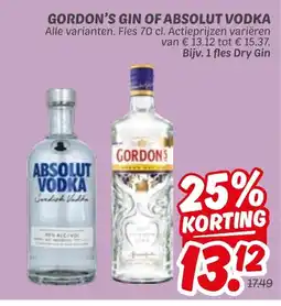 Dekamarkt Gordon's gin of absolut vodka aanbieding