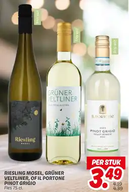 Dekamarkt Riesling mosel, grüner veltliner, of il portone pinot grigio aanbieding