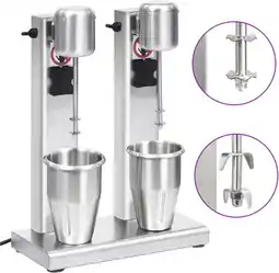 Bol.com vidaXL Milkshake mixer met dubbele bekers roestvrij staal 2 L aanbieding