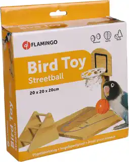 Pets Place Flamingo Vogelspeelplaats Basketbal - Vogelspeelgoed - 20x20x20 cm Houtkleur aanbieding