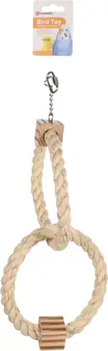 Pets Place Flamingo Vogelspeelgoed Bbq Touwring Dubbel - Vogelspeelgoed - 30x18.5x41 cm Beige Natural aanbieding
