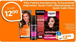 Trekpleister Poly Palette haarkleuring, Schwarzkopf uitgroeiset, Syoss Color uitgroeispray en Poly Palette haarkleuring Donkerbruin aanbieding