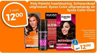 Trekpleister Poly Palette haarkleuring, Schwarzkopf uitgroeiset, Syoss Color uitgroeispray en Poly Palette haarkleuring Donkerbruin aanbieding