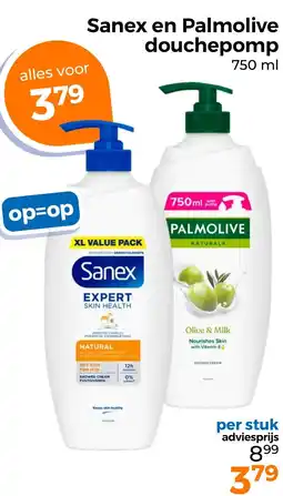 Trekpleister Sanex en Palmolive douchepomp aanbieding