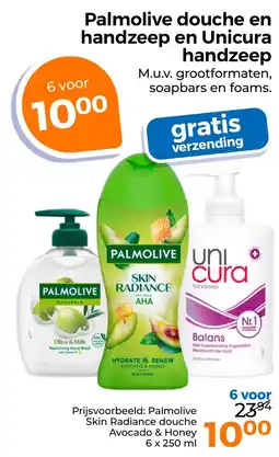 Trekpleister Palmolive douche en handzeep en Unicura handzeep aanbieding