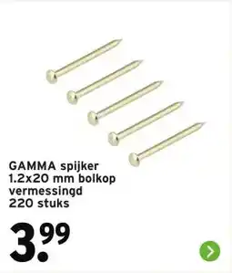 GAMMA GAMMA spijker 1.2x20 mm bolkop vermessingd 220 stuks aanbieding