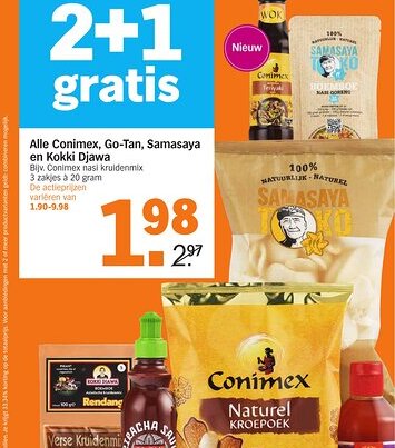 Albert Heijn Alle conimex, go tan, samasaya en kokki djawa aanbieding