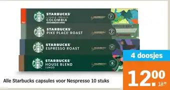 Albert Heijn Alle Starbucks capsules voor Nespresso 10 stuks aanbieding