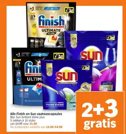 Albert Heijn Alle Finish en Sun vaatwascapsules aanbieding