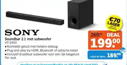 Albert Heijn SONY Soundbar 2.1 met subwoofer HT-S400 aanbieding